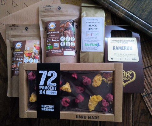 Zestaw 3 kaw, herbaty i czekolady kraftowej 105g