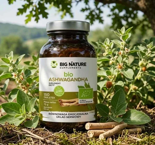 ASHWAGANDA  Bio 500mg Big Nature 150 kaps.